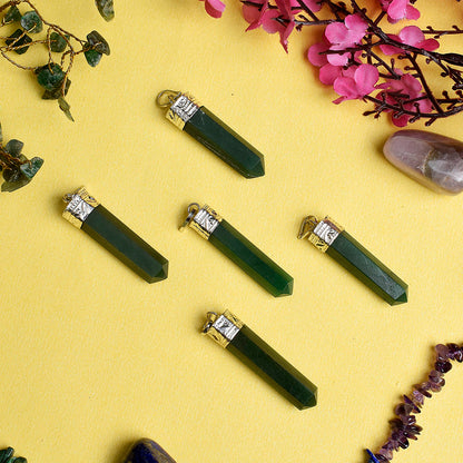 Green Aventurine Crystal Pencil Pendant for Reiki
