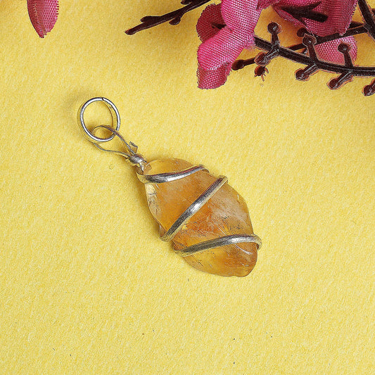 Natural Citrine Wire Wrapped Crystal Stone Pendant