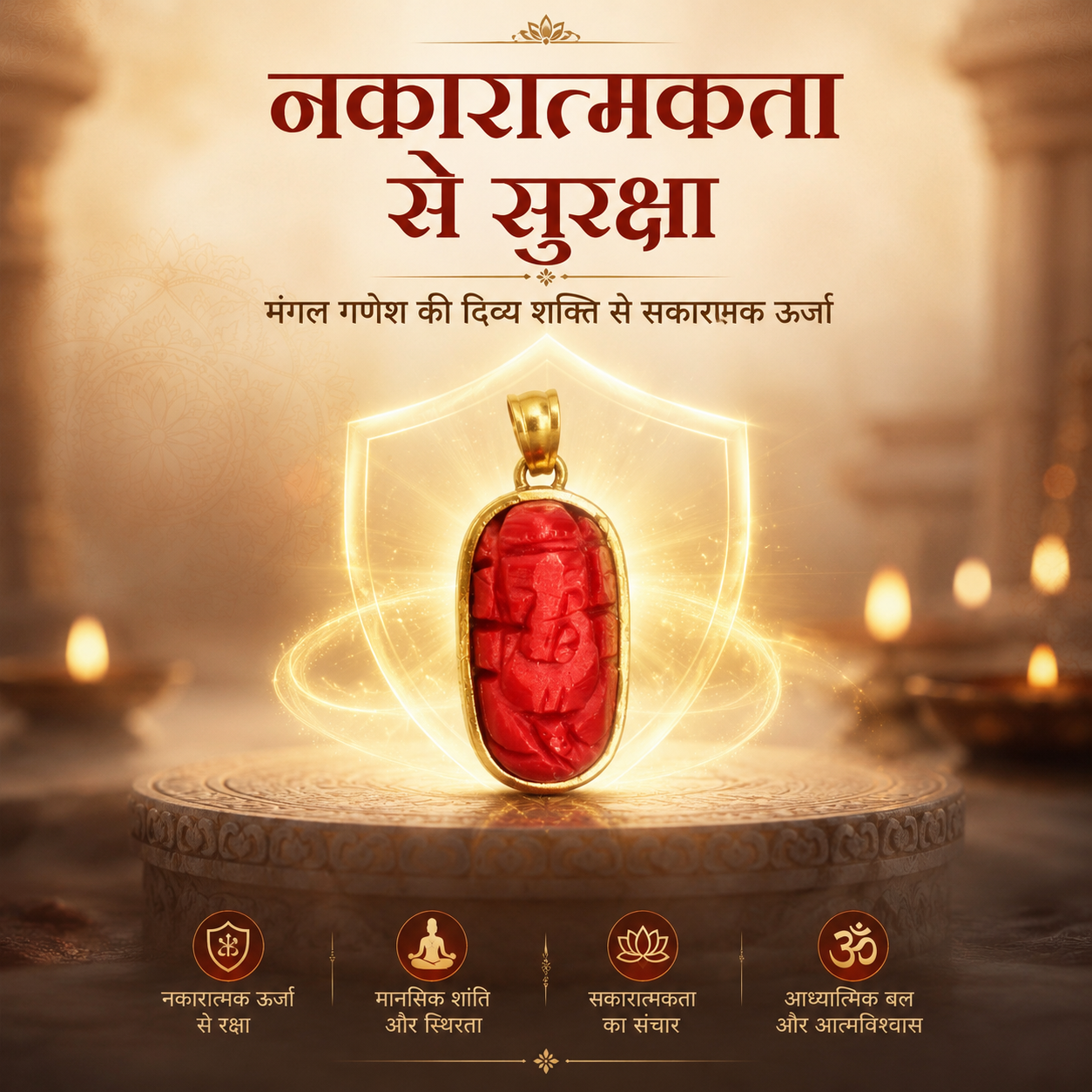Ashtdhatu Moonga Ganesh Pendant (Red Coral Ganesh)