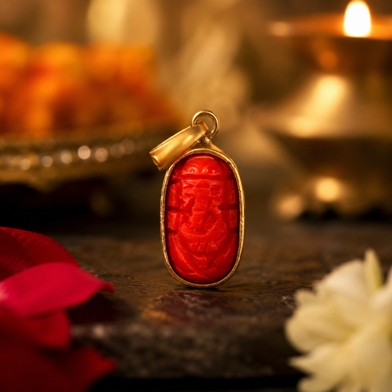 Ashtdhatu Moonga Ganesh Pendant (Red Coral Ganesh)