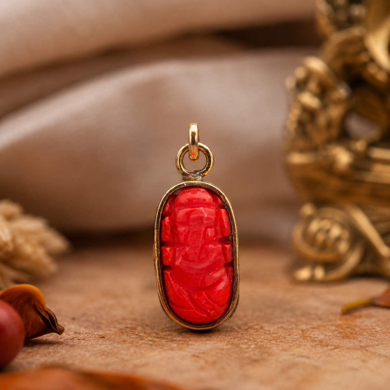 Ashtdhatu Moonga Ganesh Pendant (Red Coral Ganesh)