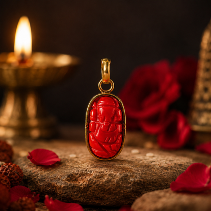 Ashtdhatu Moonga Ganesh Pendant (Red Coral Ganesh)