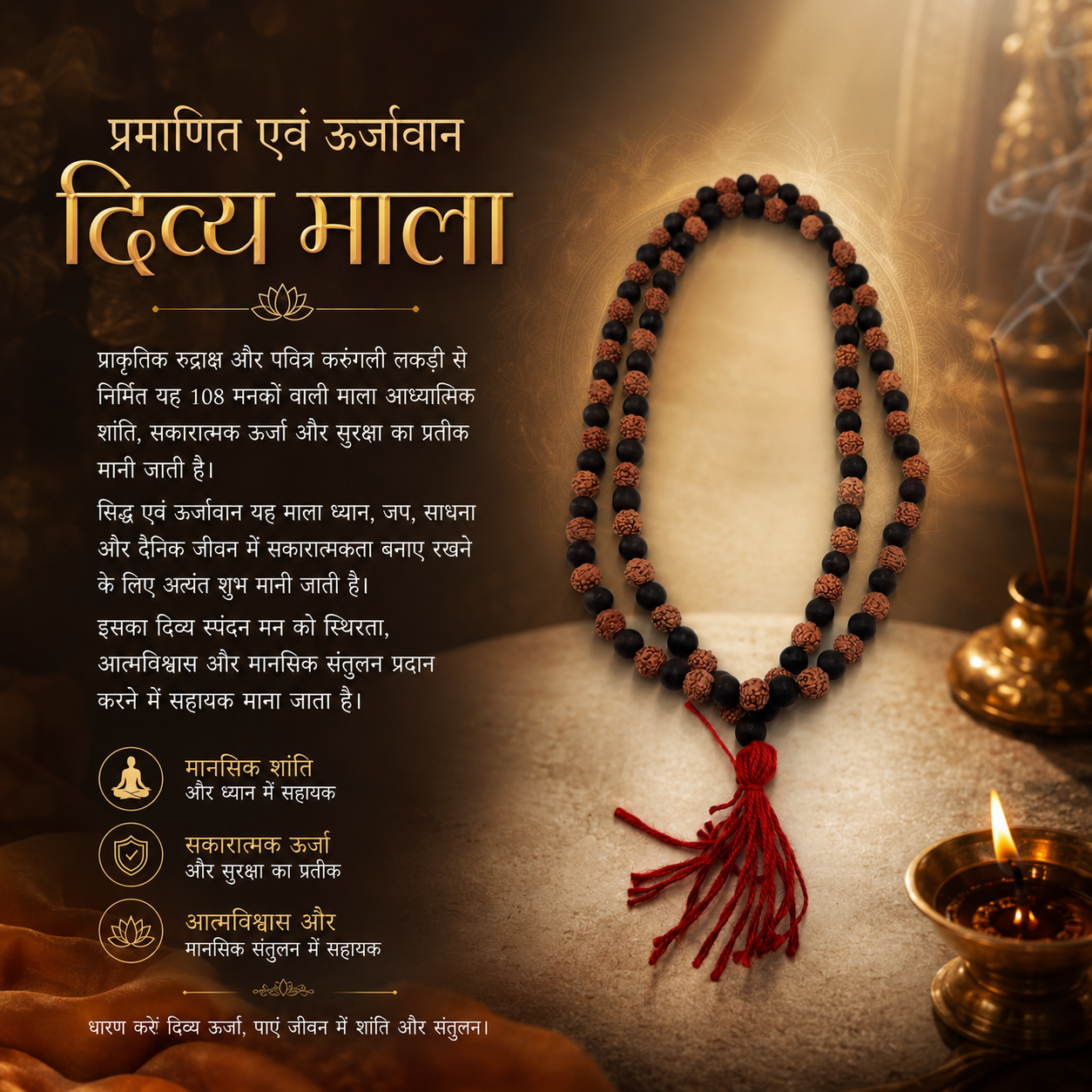 Rudraksh Karungali Mala (Certified)  |  108 Beads  |  Siddh & Energized