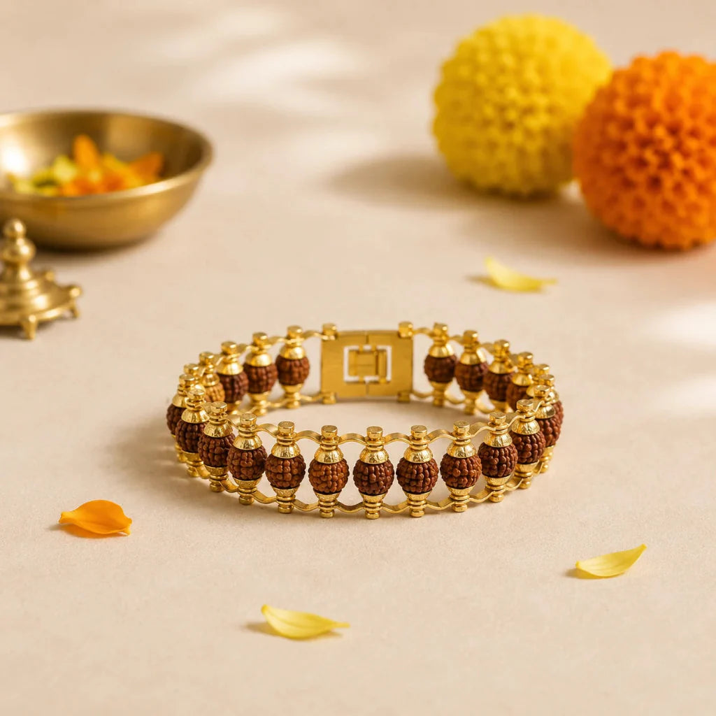 Siddh Rudraksha Bracelet | Golden Capped